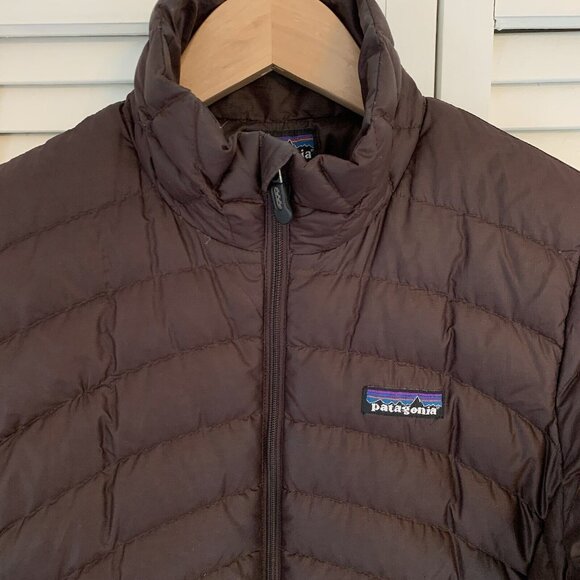 Patagonia Goose Down Womens XS Brown Full Zip Sweater Puffer Jacket Quilted FLAW - Picture 2 of 15